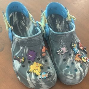 CROCS Kids Gray and Blue Water Shoes with Fun Charms